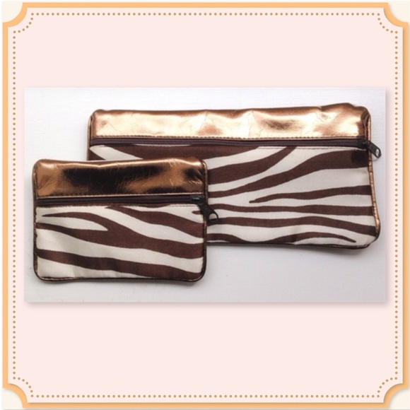 Boutique Handbags - 🆕Zebra Satin w/Bronze Leather Zip Set  B-NEW wTag